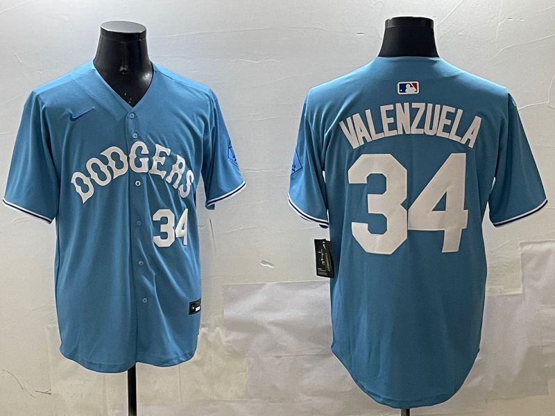 Men Los Angeles Dodgers #34 Valenzuela Light Blue Joint Name 2025 Nike MLB Jersey style 3167->los angeles dodgers->MLB Jersey